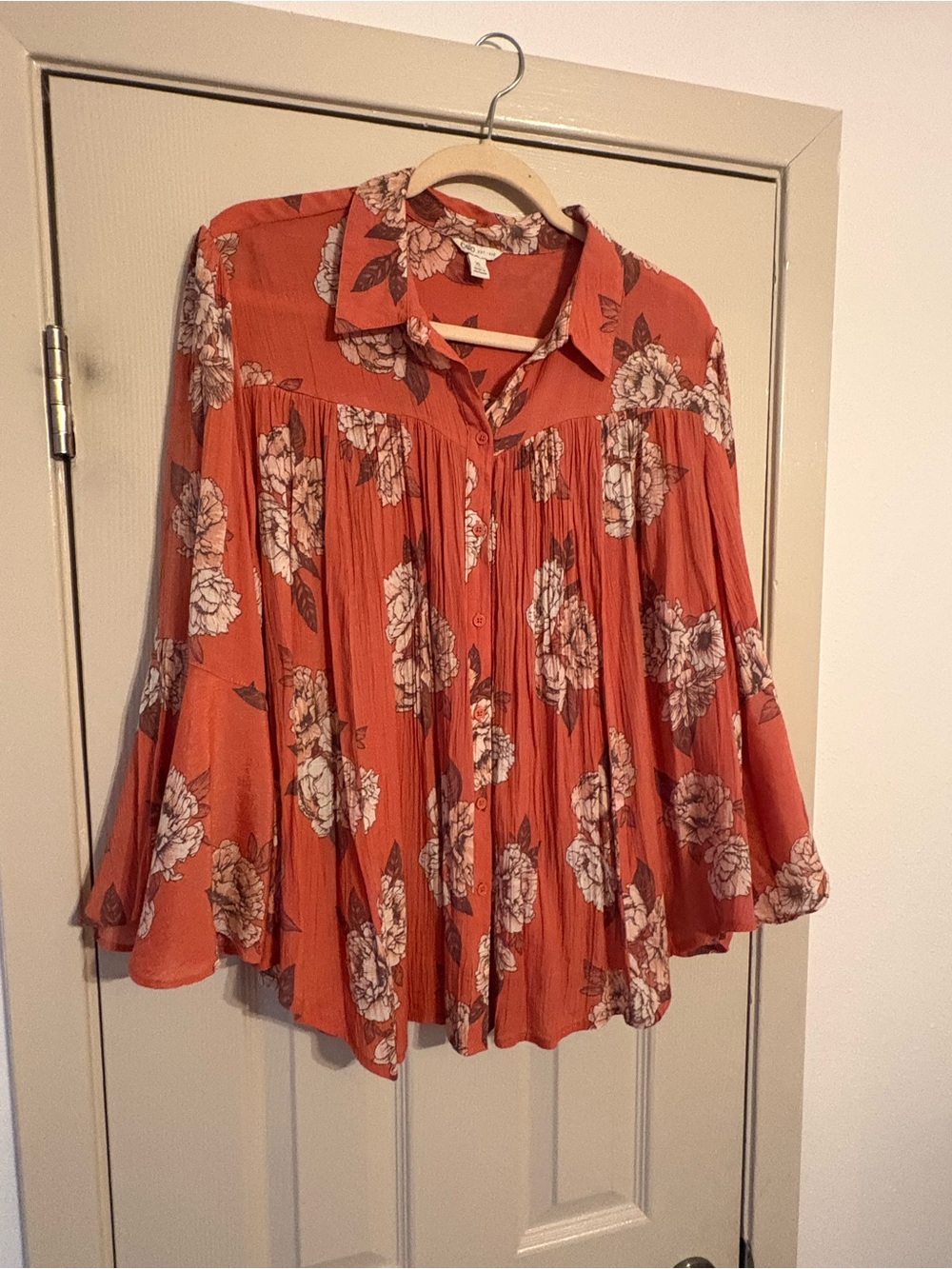 Cato Coral-Orange Floral Button-Front Tunic